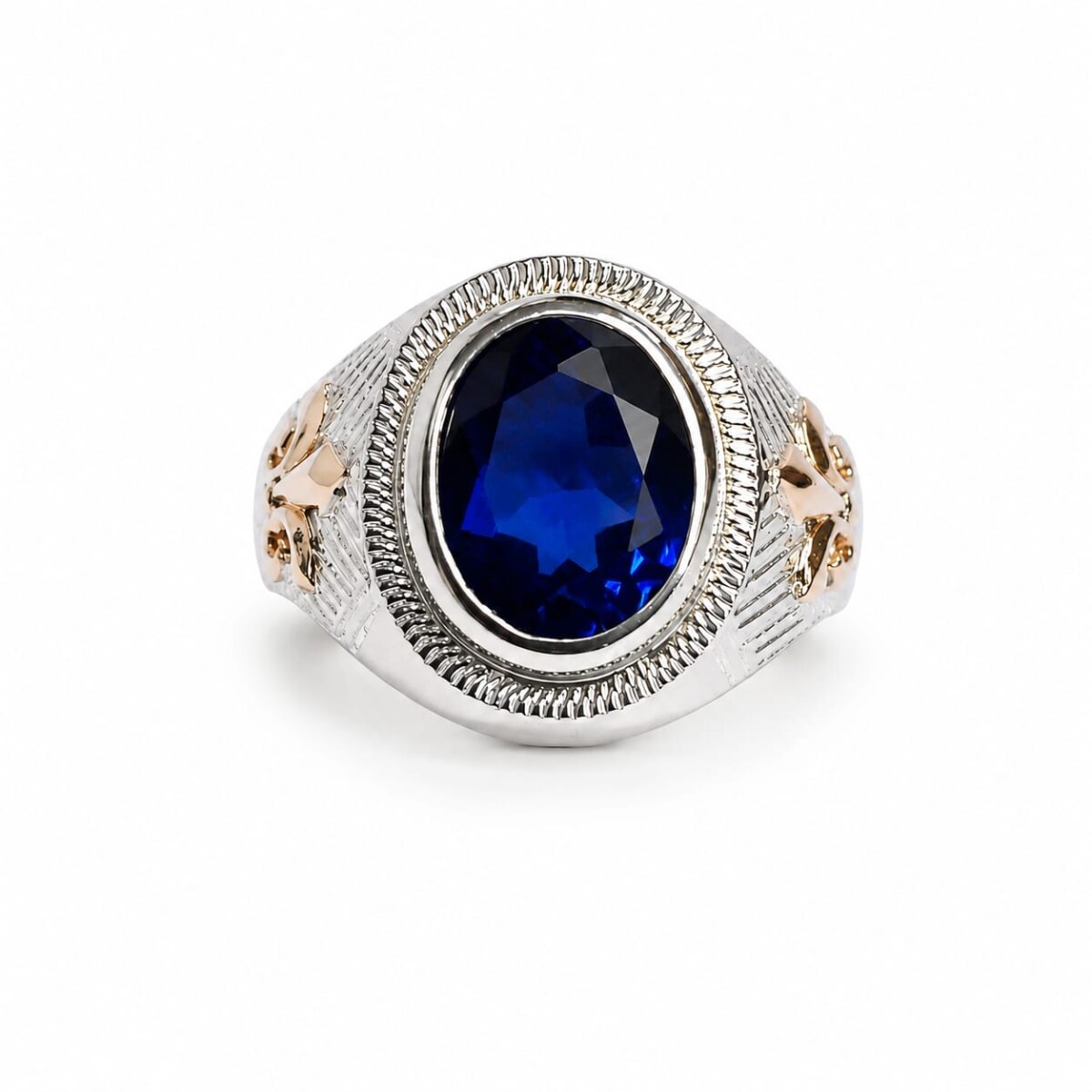 Anillo sello caballero con piedra oval Zafiro 