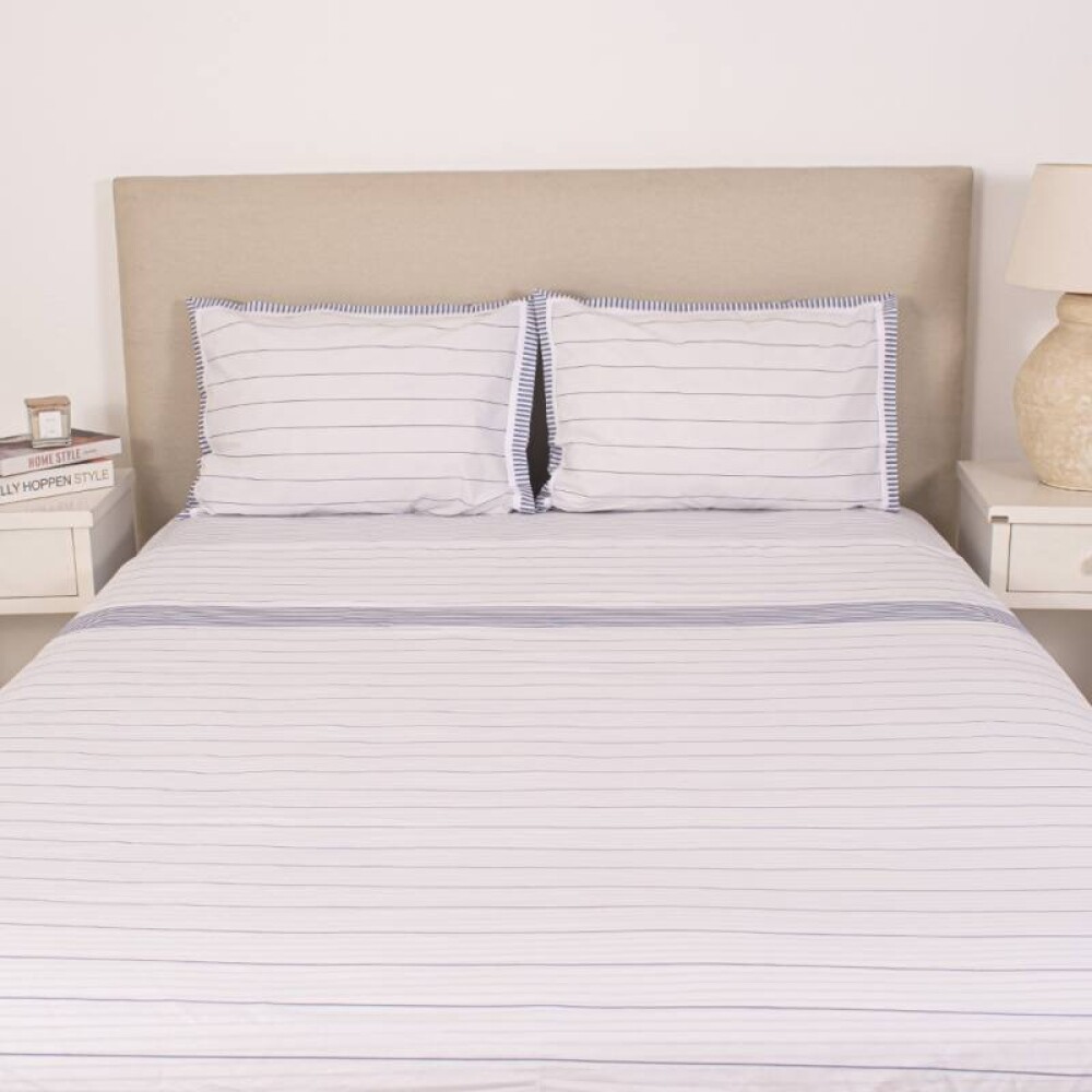 Juego de Sabanas Queen 200 Hilos Nina - Pilar Rayas Azul