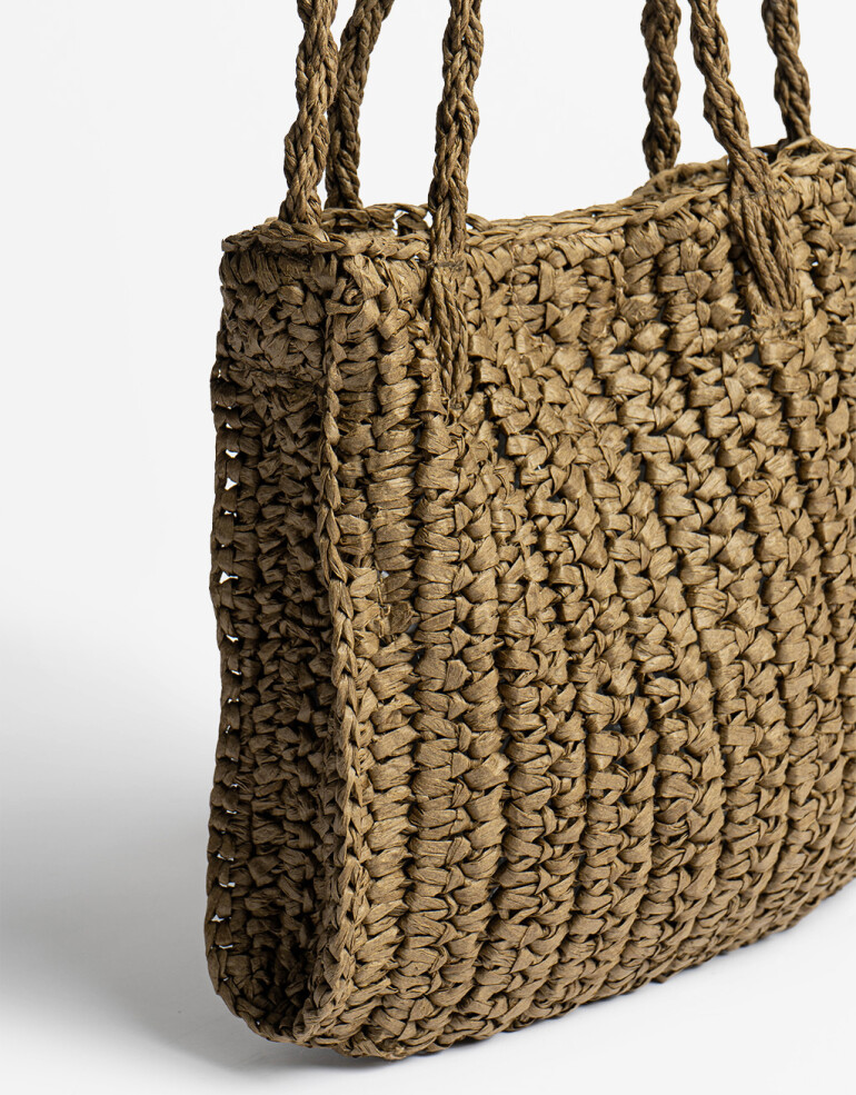 Complemento Marroquinería Basicos Cartera Efecto Rafia - Verde Medio