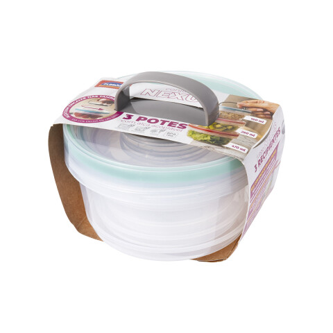 Set X 3 Recipientes Plásticos Nexus con Asa Acoplable VERDE/ROSA