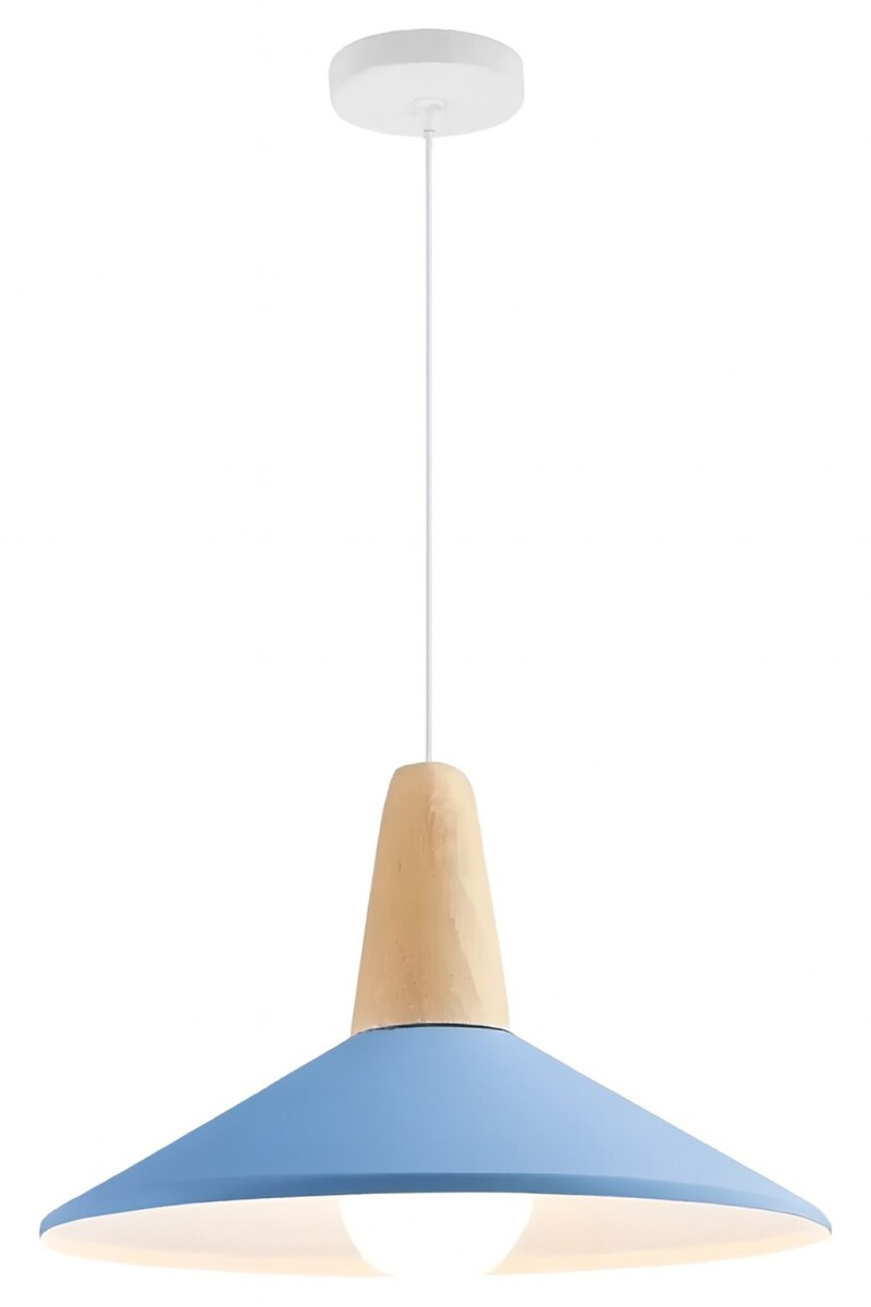 Lampara Colgante Metal Nordica Plato Deco Simil Madera Led - Azul 