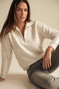 Sweater Texturado Cierre Beige Melange