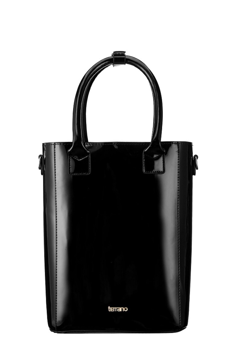 CARTERA MATERA TERRANO DE MANO CHAROL NEGRO