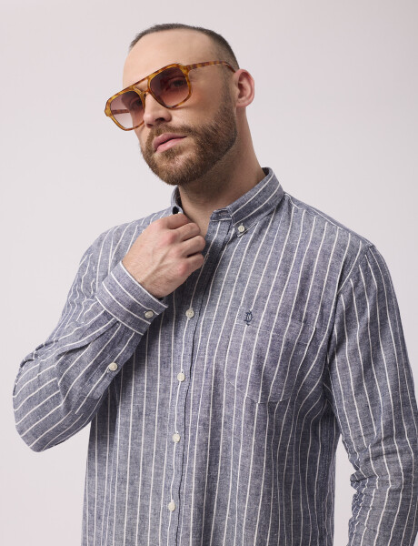 Camisa m/l rayada marino