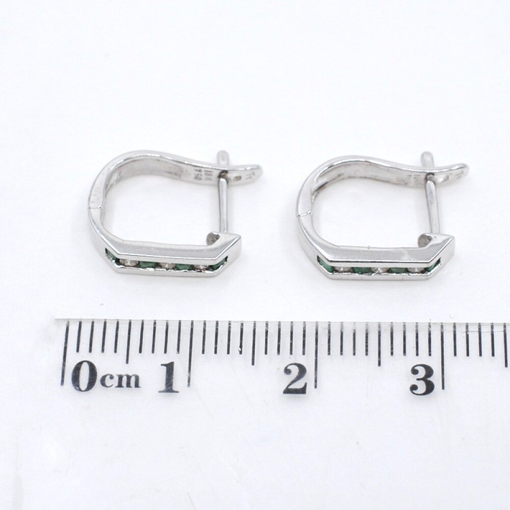 Caravanas En Oro 18K Blanco, Brillantes Y Esmeraldas Caravanas En Oro 18K Blanco, Brillantes Y Esmeraldas
