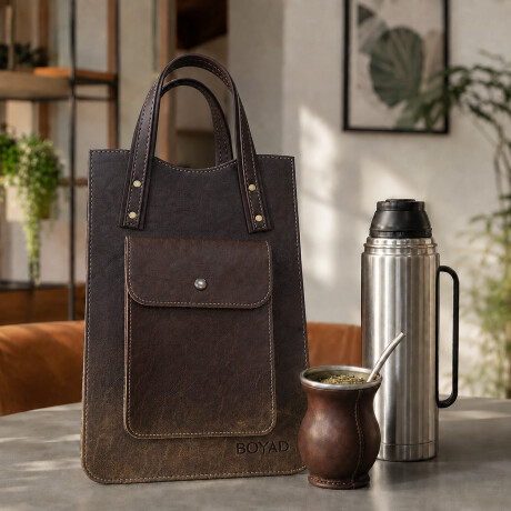 Matera Tipo Cartera con Bolsillo Simil Cuero Marron Oscuro