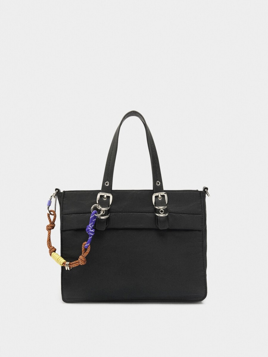 Bolso Tote De Nylon Con Colgante negro