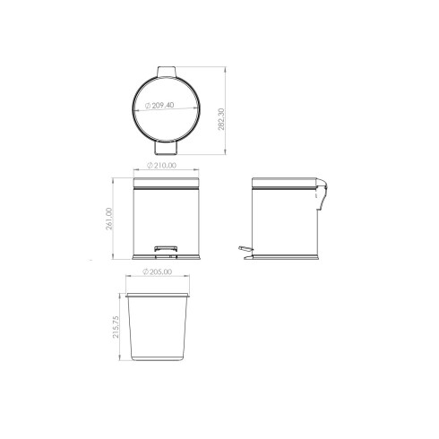 Papelera Negro Mate De Acero Inoxidable Con Pedal 5Lts 21 Cms De Diámetro X 28 Cms De Alto. 000