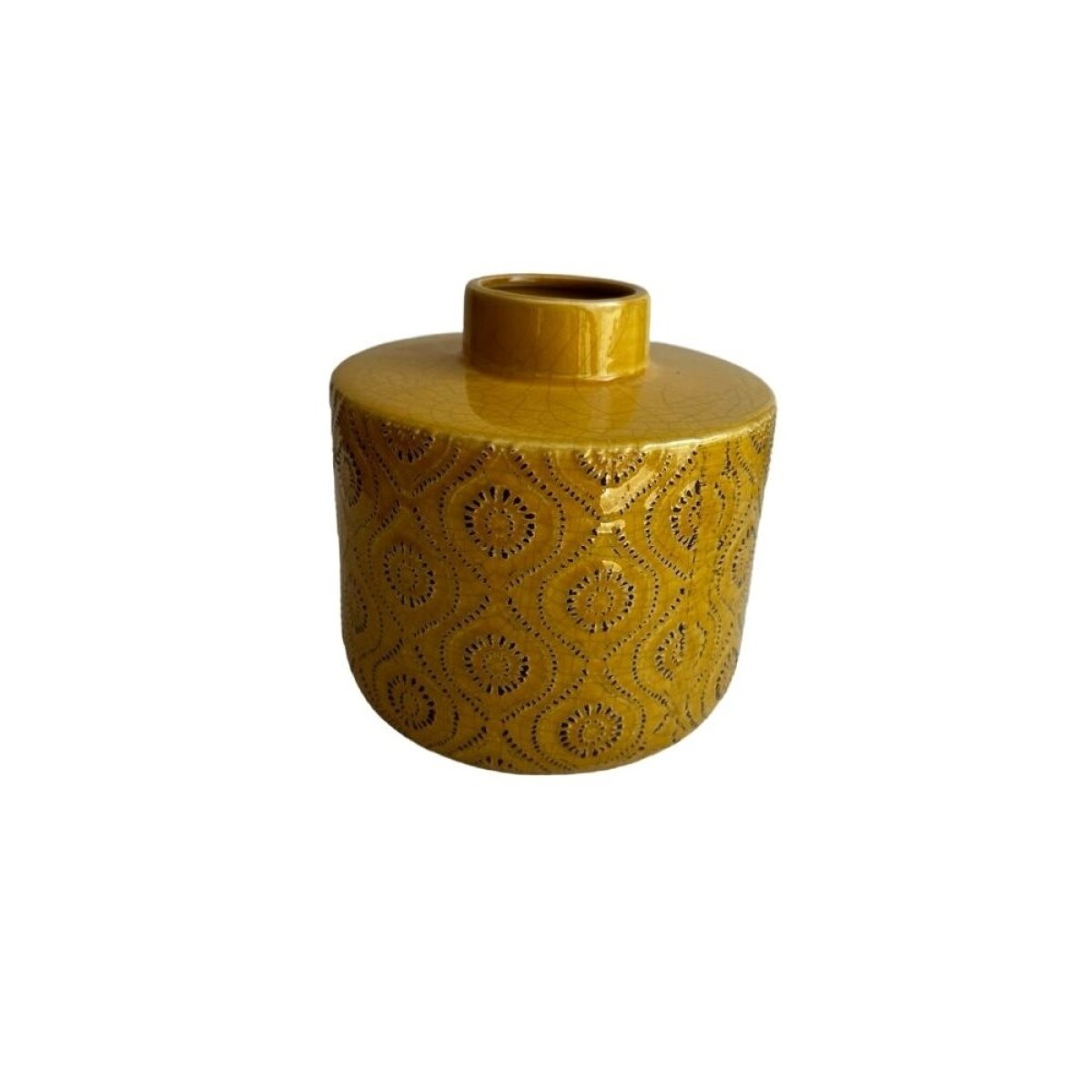 FLORERO ÉTNICO CERÁMICA 17X17X15.5CM AMARILLO 