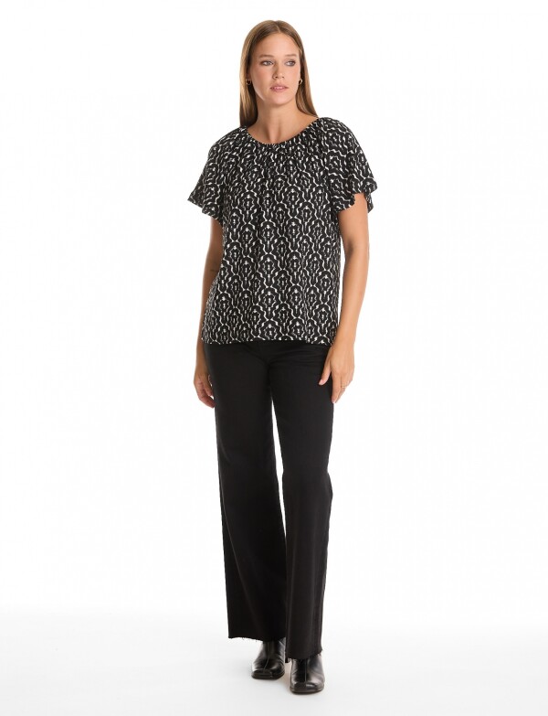 Blusa Print Frunces NEGRO/BLANCO