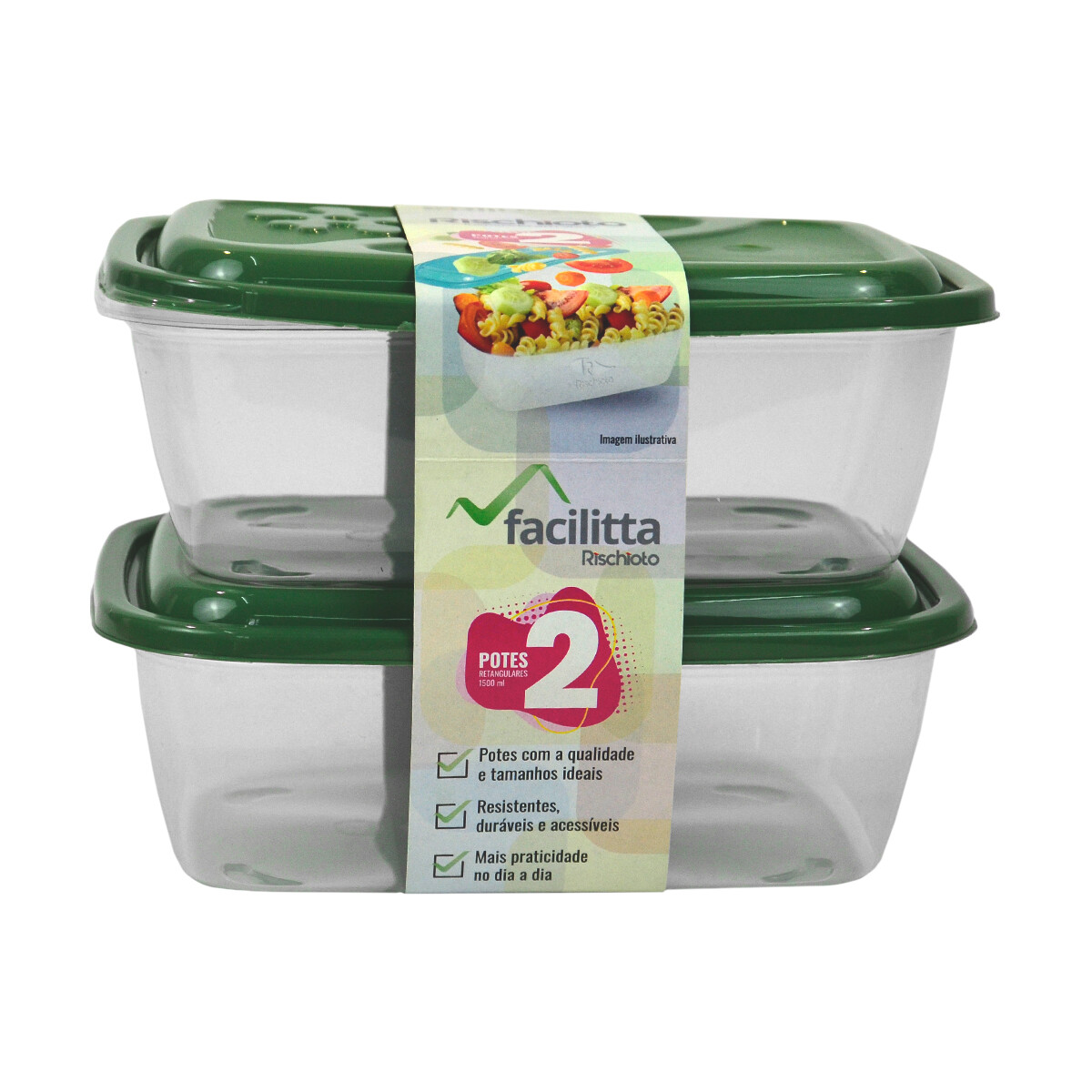 Set x2 Pote rectangular 1,5 lts - VERDE 