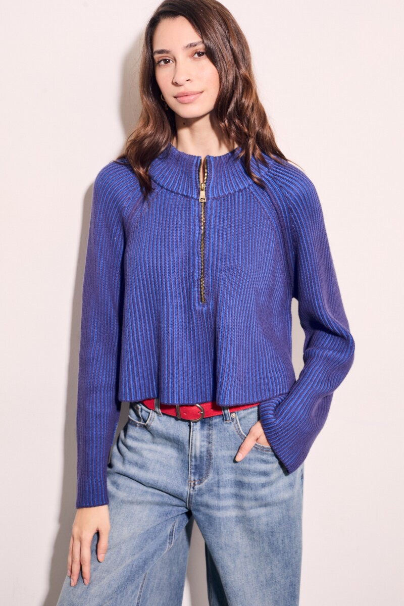 Sweater Algodón Cierre Azul