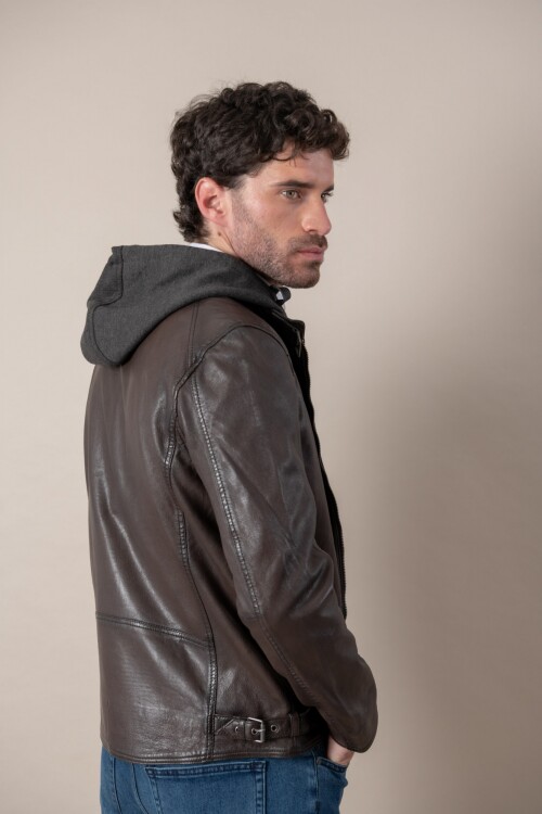 Campera cuero con capucha - Easy Rider Collection Marrón