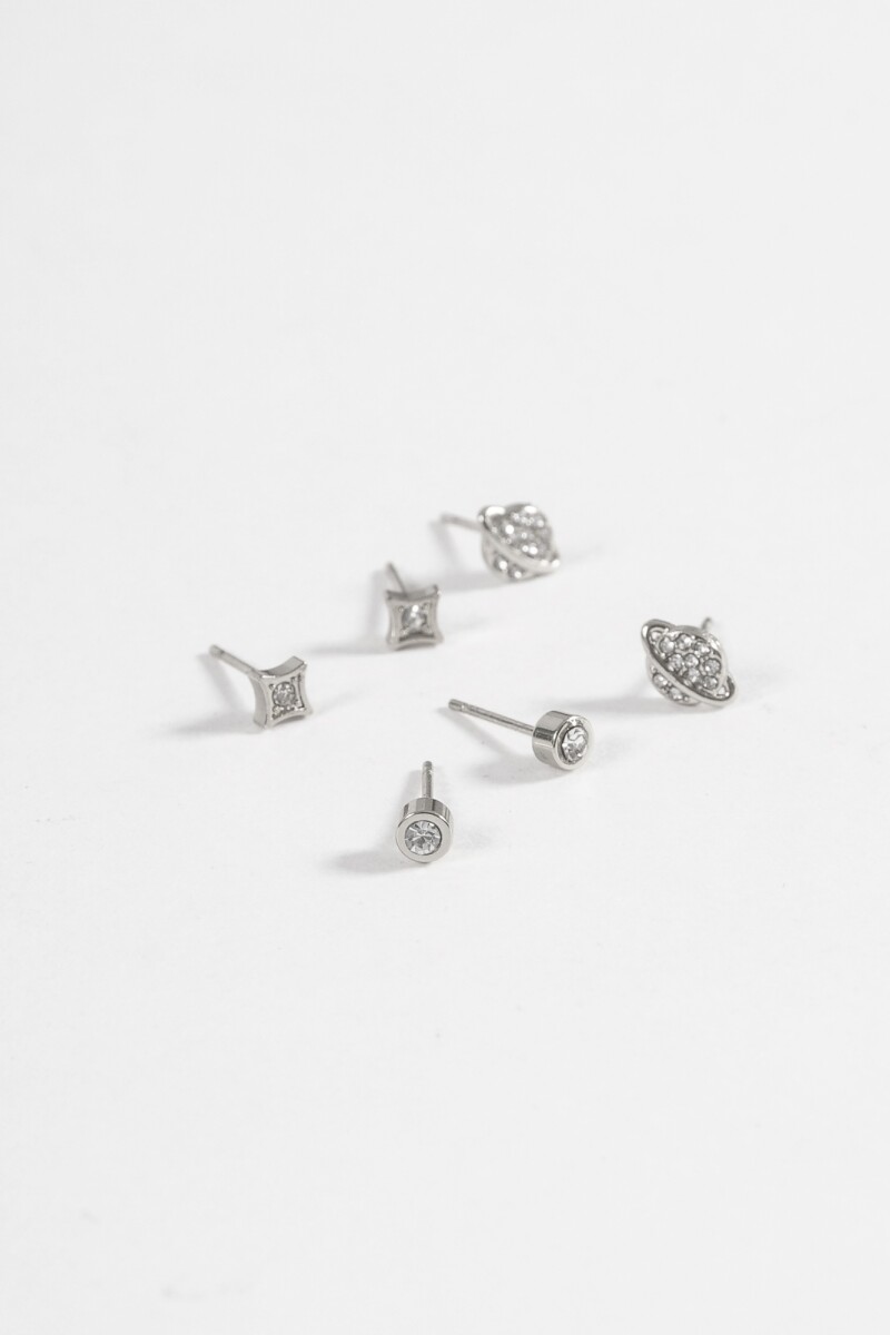 Set caravanas universo acero plateado