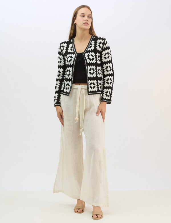 Cardigan Calado Con Lazo NEGRO/BLANCO