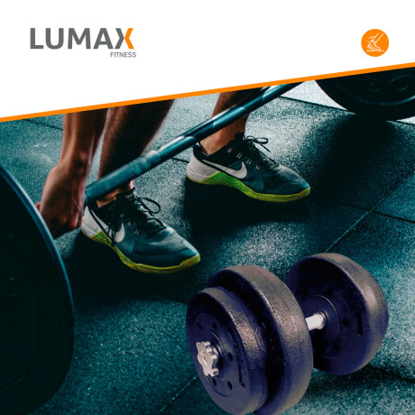 Kit 2 Mancuernas + Barra de 1.80 Mts + 20kgs En Discos 2x5Kg 4x2.5Kg