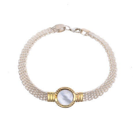 Pulsera de plata 925 con double en oro 18 ktes y nácar. Pulsera de plata 925 con double en oro 18 ktes y nácar.
