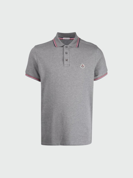 Moncler -Remera polo de algodón manga corta Gris