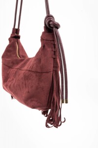 Cartera Gamuza Vegana Flecos Burdeos