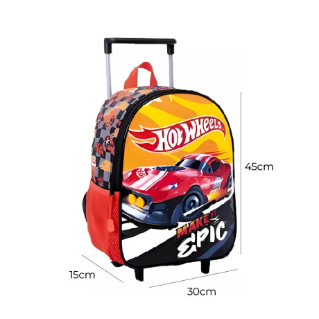 Mochila Infantil Hot Wheels C/carro 40cm Rueditas Negro