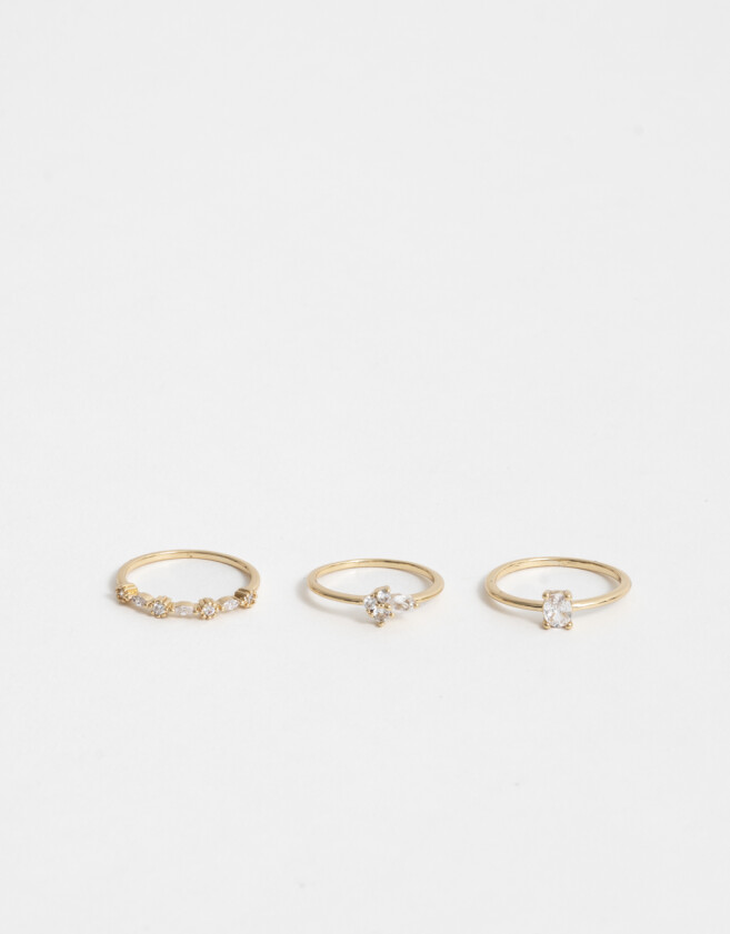 Sets Anillos Premium Gold Set De Anillos Oro Zirconia - Dorado