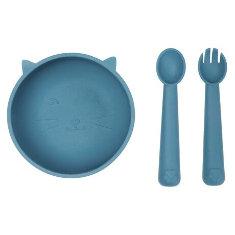 Set De Alimentación De Silicona Carestino Gatito Azul Petroleo