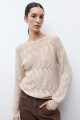 Sweater calado escote bote beige