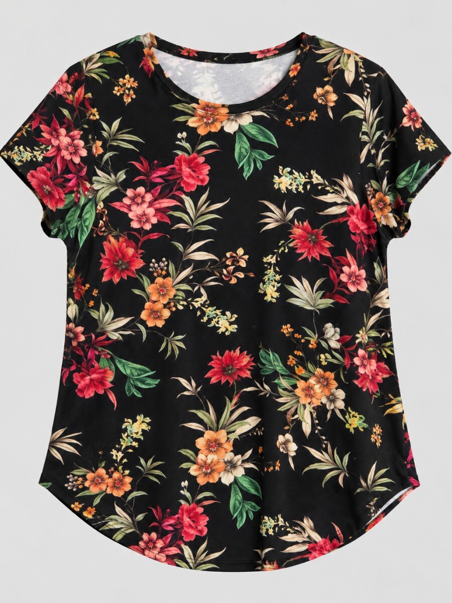 Remera Ruperta Negra flor grande
