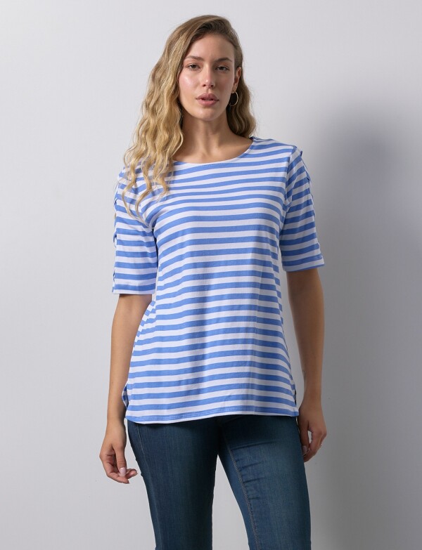 Remera Algodon Lineas AZUL/MULTI