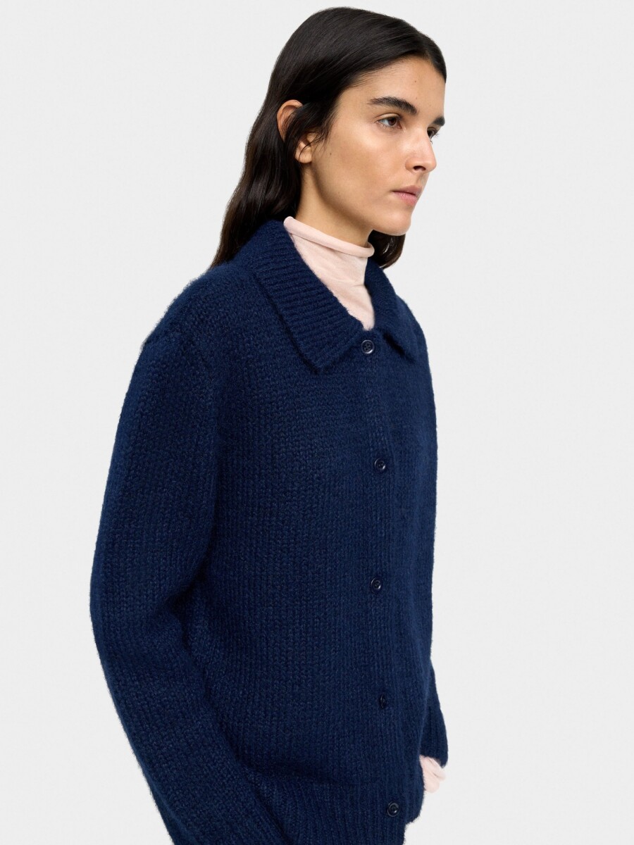 Cárdigan De Punto Liso azul-marino