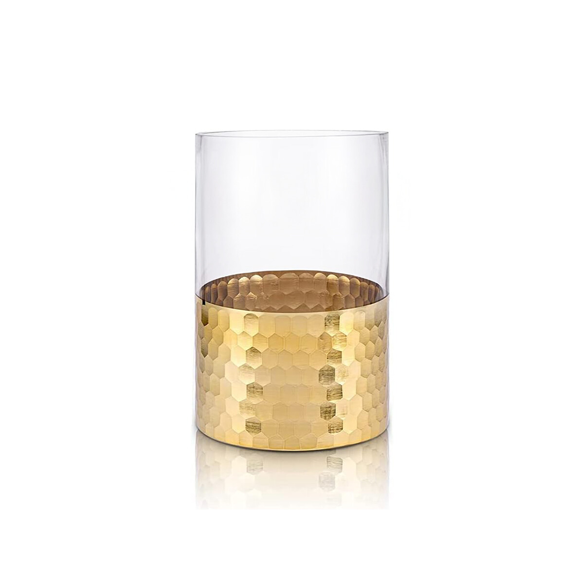 FLORERO VIDRIO TRANS. D10x15CM DORADO 