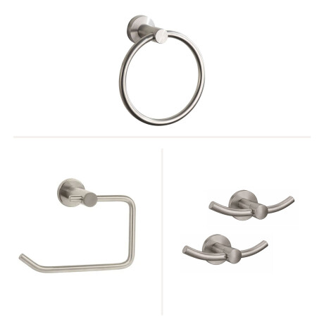 SET DE ACCESORIOS PORTA ROLLO Y TOALLERO ROMA GRIS MATE GRIS-BRUSHED NICKEL