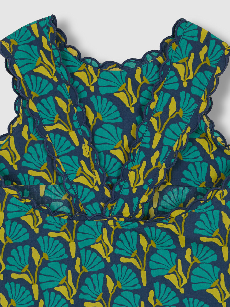 Vestido De Flores Con Lazo Azul