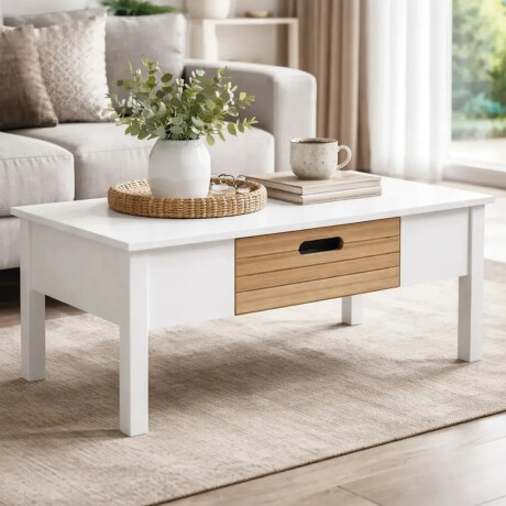 Mesa de centro Lumax de 1 cajón madera y blanco Mesa de centro Lumax de 1 cajón madera y blanco