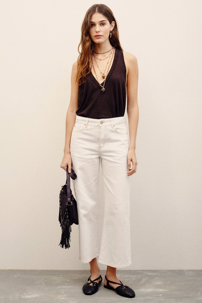 JEAN CROP SAND WHITE Blanco