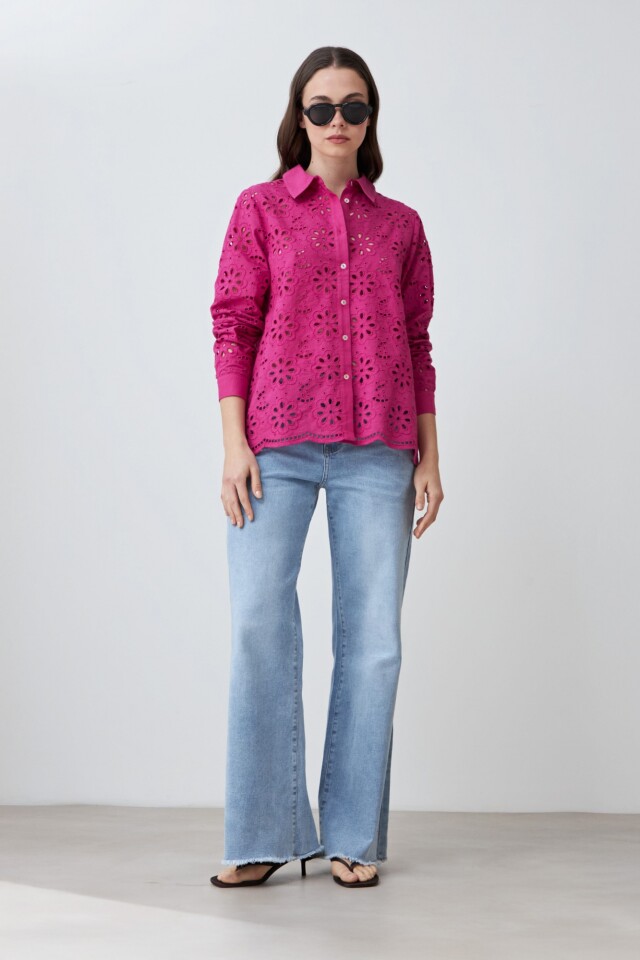 Camisa de broderie fucsia