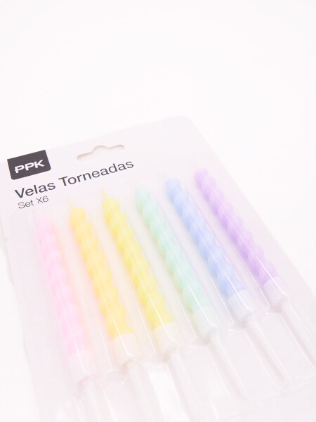 VELAS TORNEADAS SET X 6 MULTICOLOR