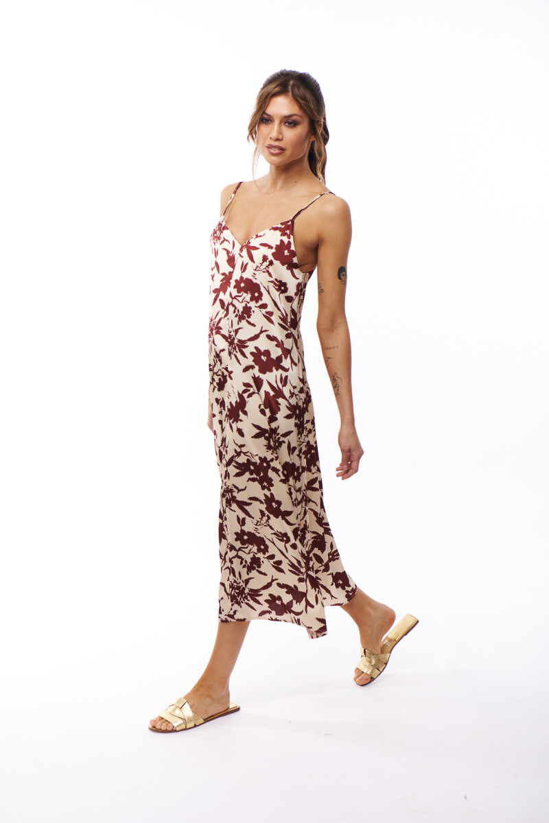 VESTIDO LENA ESTAMPADO BORDO Y CRUDO