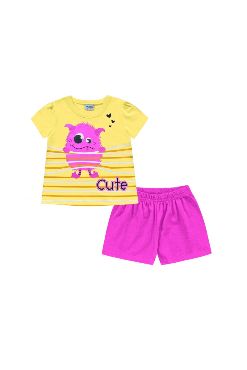 Conjunto pijamas para niñas (blusa y shorts) - AMARILLO 