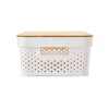 Caja organizadora acanalada con tapa de bambu 26x18x13cm - Blanco Caja Organizadora Acanalada Con Tapa De Bambu 26x18x13cm - Blanco
