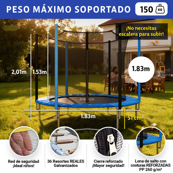 Cama Elastica 1.83 M Trampolin Saltarin Niños Adultos Grande Con Red Proteccion Imback Color Azul y Negro Cama Elastica 1.83 M Trampolin Saltarin Niños Adultos Grande Con Red Proteccion Imback Color Azul y Negro