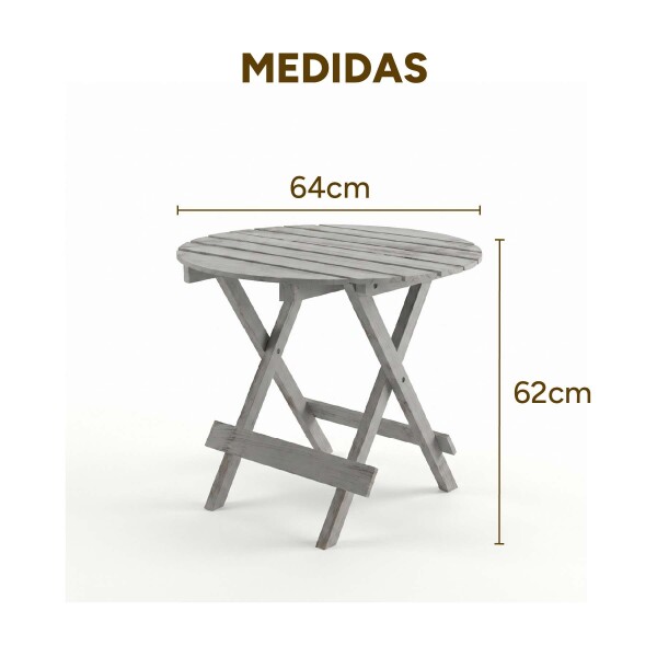 Mesa Plegable Auxiliar Circular Madera Vintage Rústica Gris