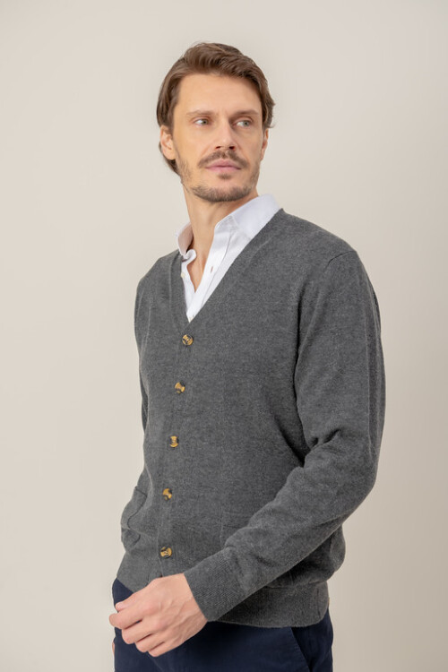 Cardigan merino Gris