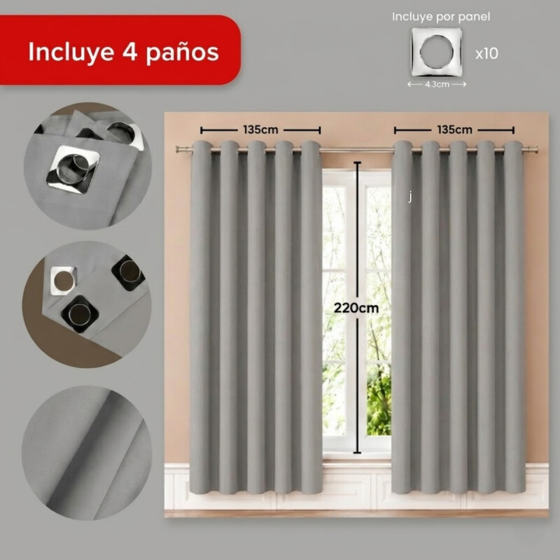 Cortina 100% Blackout set 4 paños 135 x 220 GRIS