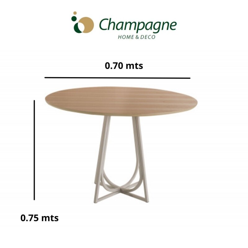 MESA COMEDOR REDONDA - BASE BLANCA - MADERA EUCALIPTO MESA COMEDOR REDONDA - BASE BLANCA - MADERA EUCALIPTO
