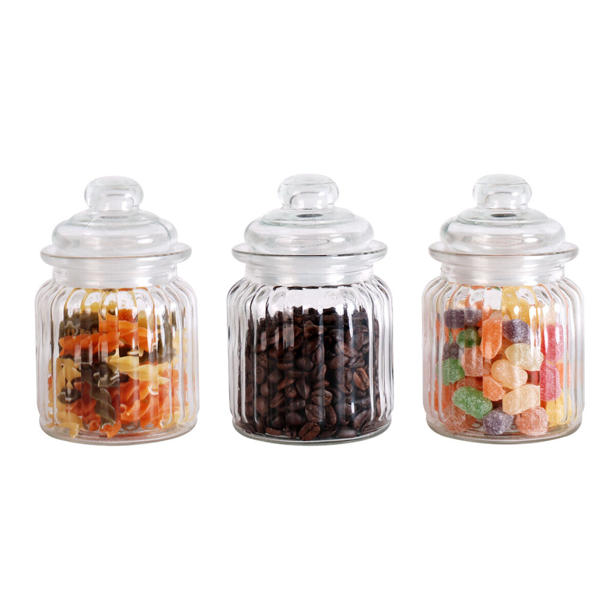SET X3 RECIPIENTES D8xH12.5CM 300ML VIDRIO C/TAPA 