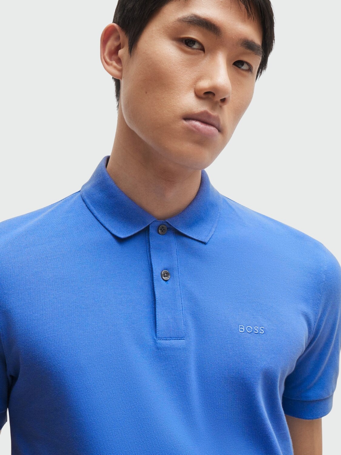 BOSS Polo de Algodón Piqué con Logo Bordado Azul