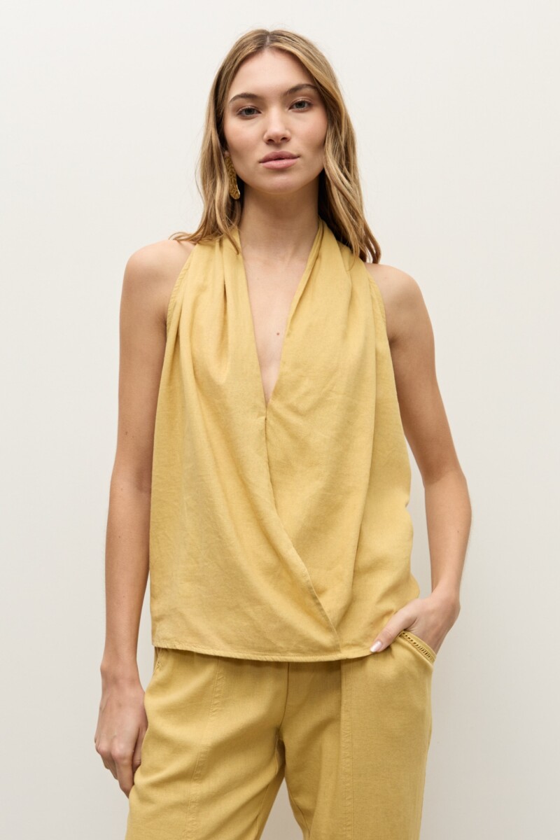 Blusa lino drapeada maiz