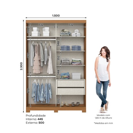 ROPERO LUCCA 2 PUERTAS 2 CAJONES INTERNOS CON ESPEJO GUARDARROPA CLOSET ARMARIO OFF WHITE