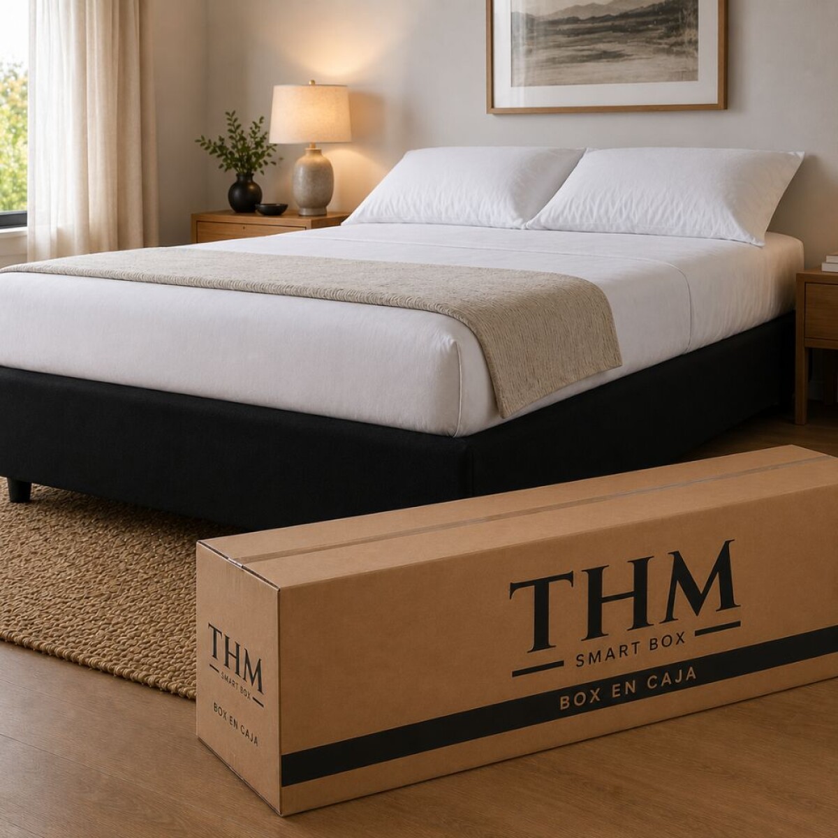 Cama SmartBox HAMPTONS Plaza Y Media 110x190 cm - Negro 